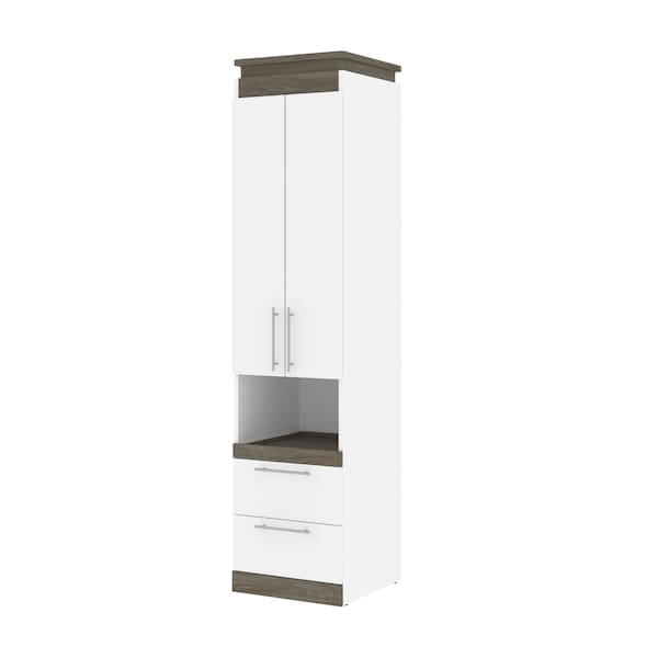 Orion 20W Storage Cabinet with Pull-Out Shelf, White & Walnut Grey